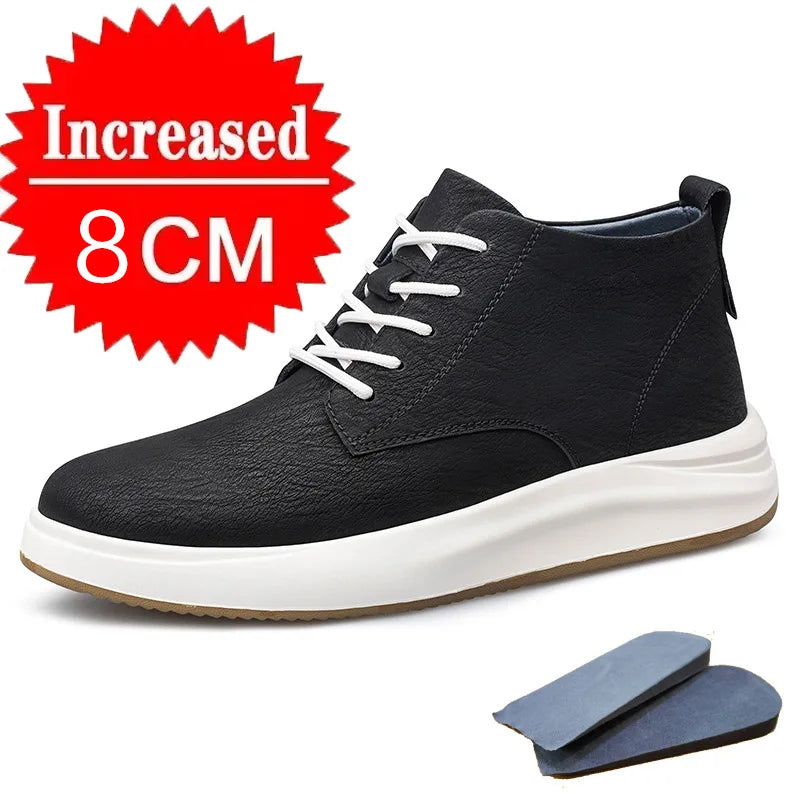 Men's genuine leather casual sports shoes new elevator shoes 8cm 6cm invisible height-enhancing shoes Men's elite sneakers
