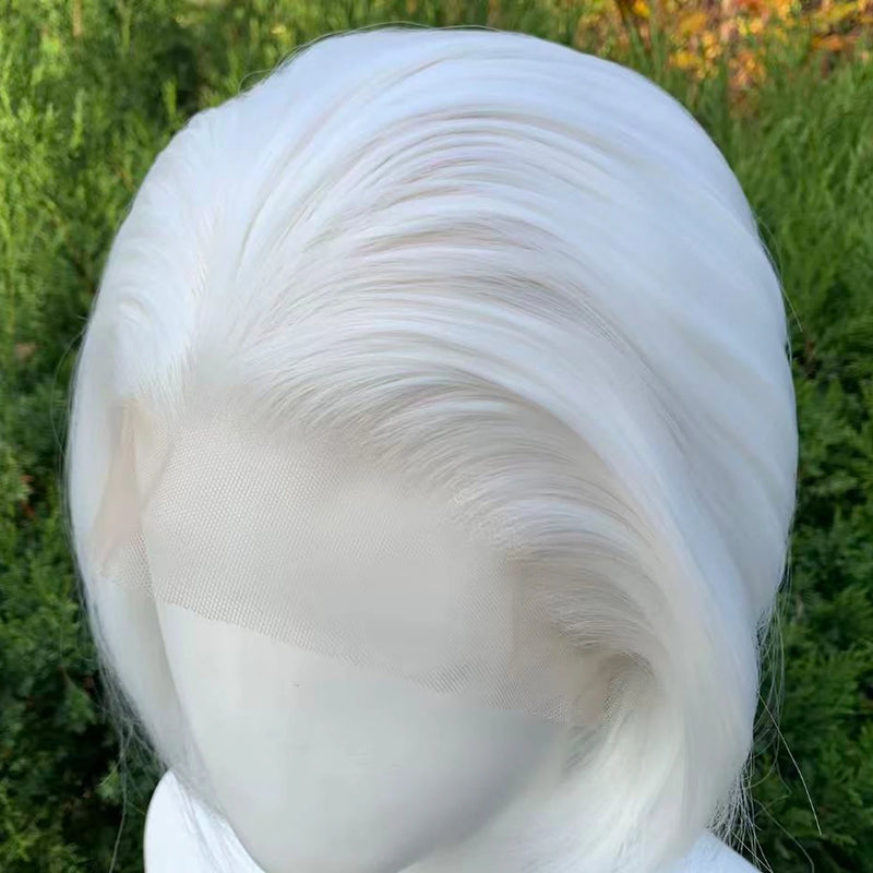 White Short Lace Front Wigs 13×4 Short Bob Cut Heat Resistant Wig Straight Glueless Lace Synthetic Hair Wig for Cosplay Daily