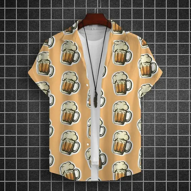 Hawaiian Shirt For Men 3d Beer Printed Short Sleeve Party | SAMAG