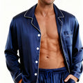 Men's Luxury Faux y Pajama Set with Black and White Contrast Trim, Long Sleeve and Pants, Comfortable Loose-Fit Loungewear