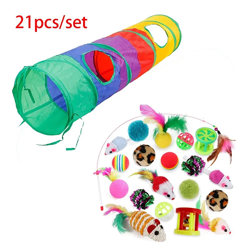 Cat Teaser Wand Toy Self Entertainment Maze Tunnel Collapsible Drill Channel Interactive Play Toy For Indoor Kitten Cat Pet