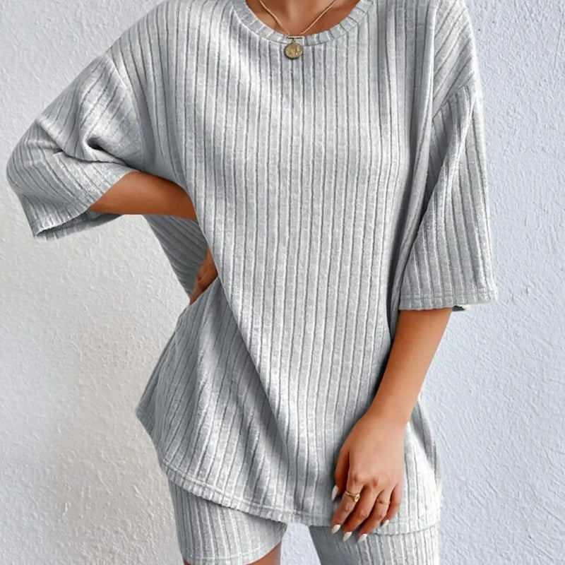 Spring Summer Short Sleeve T Shirt Short Pants Two Piece Set Women Casual Loose O Neck Top High Waist Tracksuit Female Outfits