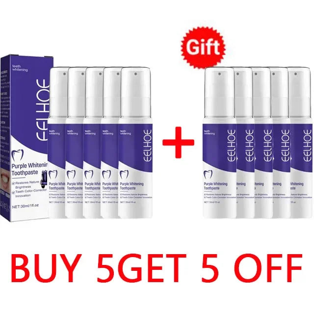 Purple whitening toothpaste, deep cleaning, stain removal, fresh breathing, daily household essential oral care, 30ml