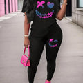 2026 Women's New Casual Spring/Summer Two Piece Set Round Neck Letter Printed Short Sleeve T-shirt and Letter Printed Pants Set