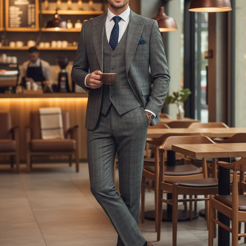ST Cassy High Quality Khaki Plaid Suit Formal Business Office Men's Suits Fashionable and Casual Evening Gown