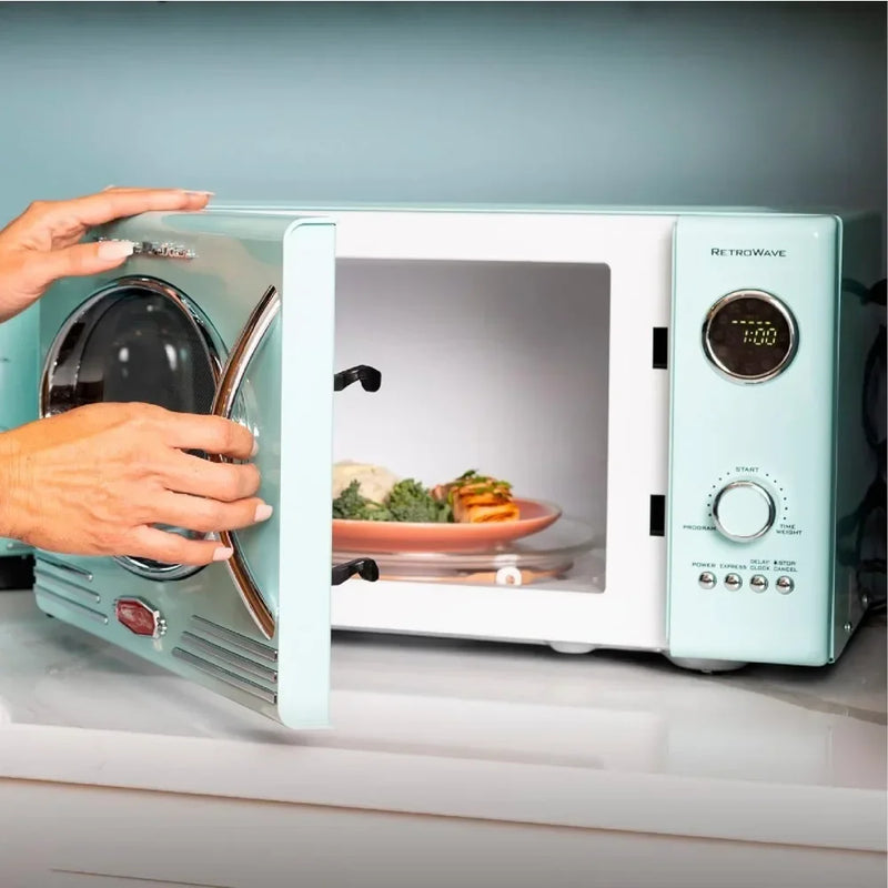 2026 hot sale l L Retro Countertop Microwave Oven, 800-Watt, 0.9 Cu Ft - 12 Pre-Programmed Cooking Settings - Digital Clock, Kit