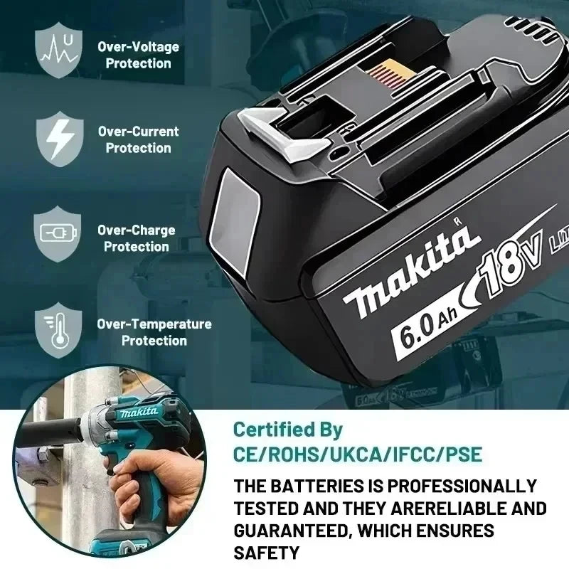 Original Makita 6Ah for Makita 18V Battery BL1830B BL1850B BL1850 BL1840 BL1860 BL1815 Replacement Lithium Battery