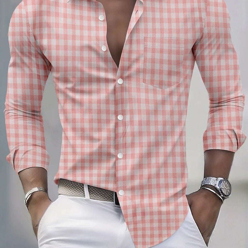 Men's Long Sleeved Shirt, Plaid Printed Casual Summer | SAMAG