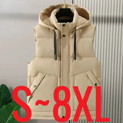 Big Size Men Padded Vest Winter Hooded Zip-up Sleeveless | SAMAG