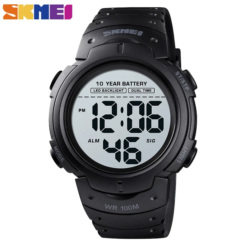 SKMEI Sports Fitness Watches Mens Digital 100M Waterproof Wrist Watch Men 2 Time 10 Year Battery Alarm Clock Reloj Hombre 1560