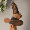 New Round-headed Mesh Shallow-mouth Fashionable Sexy Summer Beach Slippers, Lightweight Anti-slip Elegant Women's Flat Shoes
