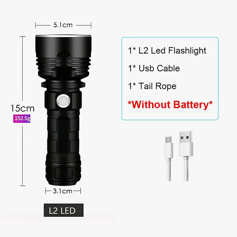 High Power XHP70 LED Flashlight Tactical Torch USB Rechargeable Lantern Waterproof Lamp Ultra Bright Lantern For Camping Outdoor