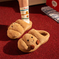 Cute Cartoon Fluffy Slippers For Women Men Winter House Shoes Furry Croissant Bread Style Anti-slip Couples Home Cotton Slides
