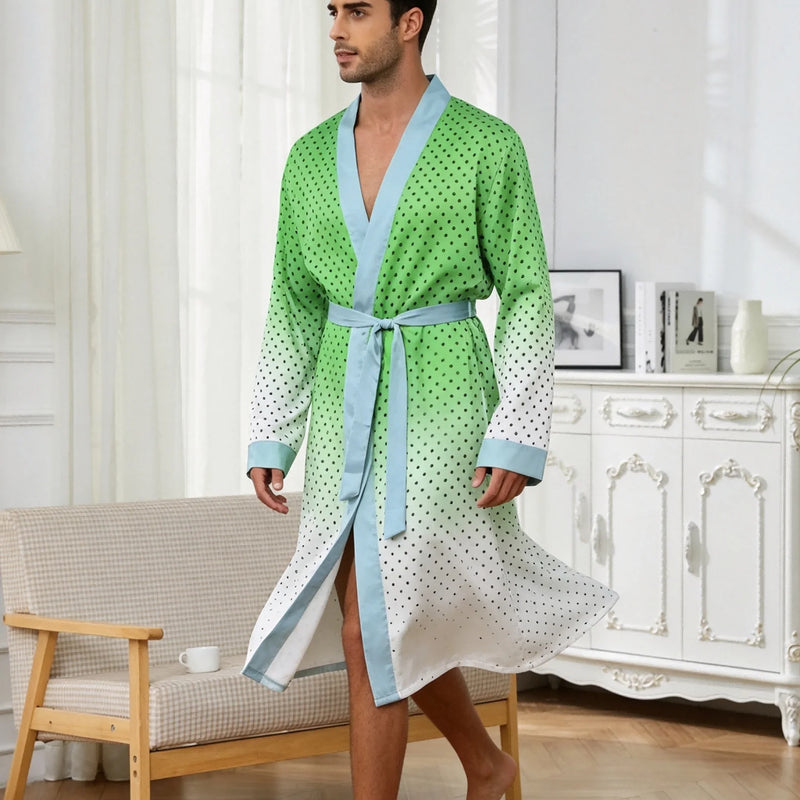 Men's lightweight quick-drying pajama bathrobe - 3D digital printing, non-fading design, stand-up collar and adjustable waistban