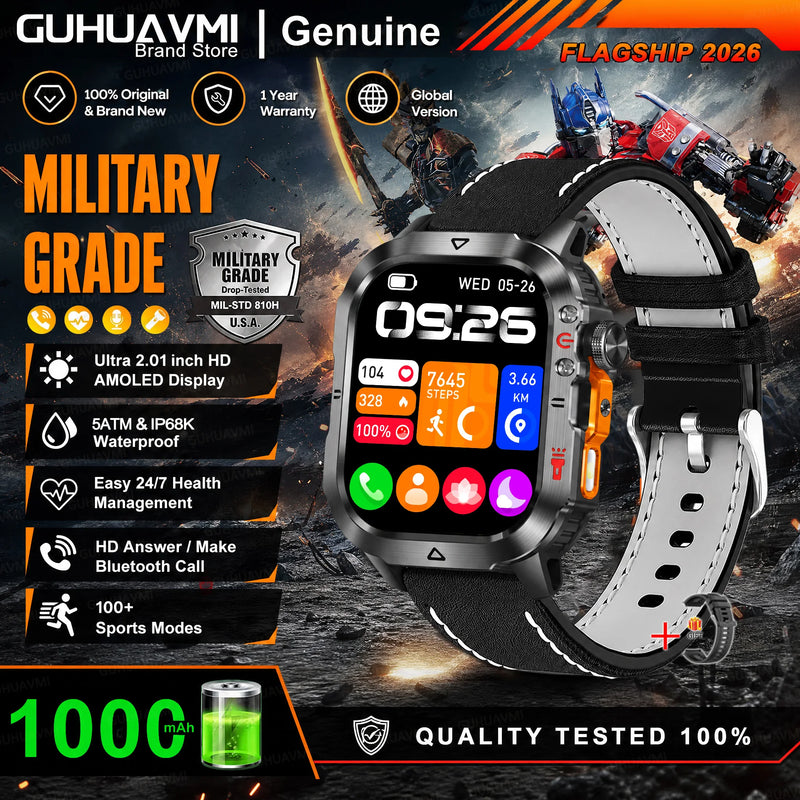 New Bumblebee Military Smart Watch 1000mAh Bluetooth Call LED Flashlight BP Monitor 100+Sports 5ATM Waterproof For iOS Android