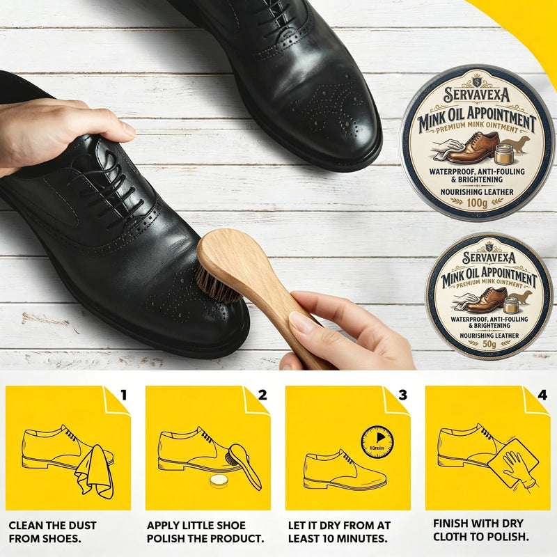 Premium Mink Oil Leather Conditioner & Waterproof Shoe Polish Kit with Brush | Deep Nourishing Care for Boots and Bags