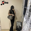 Y2K Gothic Women's Girls Punk Harajuku Handbag Skull Head Bright Diamond Large Capacity Fashionable One Shoulder Crossbody Totes