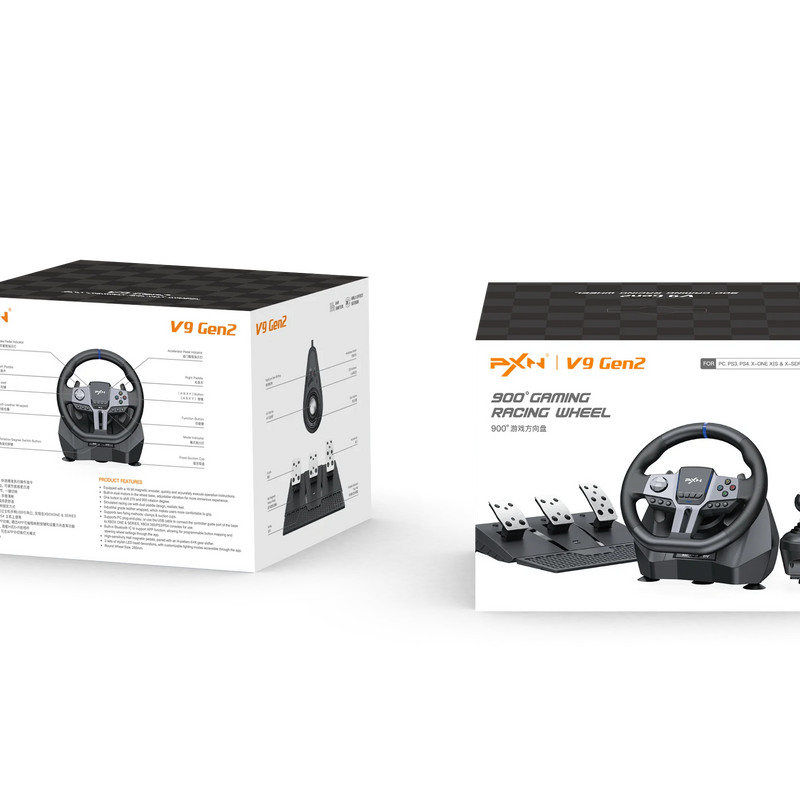 PXN V9 Gen2 Gaming Steering Wheel 270°/900° Racing Wheel Volante for PS4/PS3/PC Windows 8,10,11/Switch/Xbox One/Xbox Series X/S