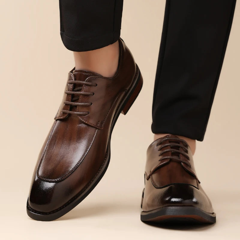 Men's Business Formal Leather Shoes, Comfortable Soft Sole Derby Shoes, Breathable Anti-Slip Commuter Banquet Men's Shoes-HT1009