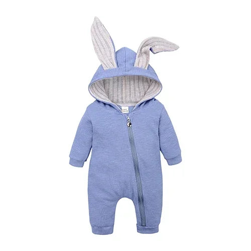 0-18M Newborn Baby Boys Girls Rompers Cotton Cartoon Bunny 3D Rabbit Ear Hoodie Overall Toddler Jumpsuit Infant Carnival Costume