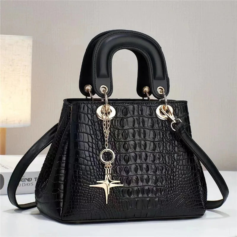 High Quality Leather Women'S Shoulder Bag Fashionable Boston Crossbody Bag Classic Crocodile Pattern Handbag Commuting Tote Bag