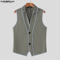 INCERUN Summer Men Vests Patchwork Lapel Sleeveless Button Casual Male Waistcoats Streetwear 2025 Fashion Vests Oversize S-5XL