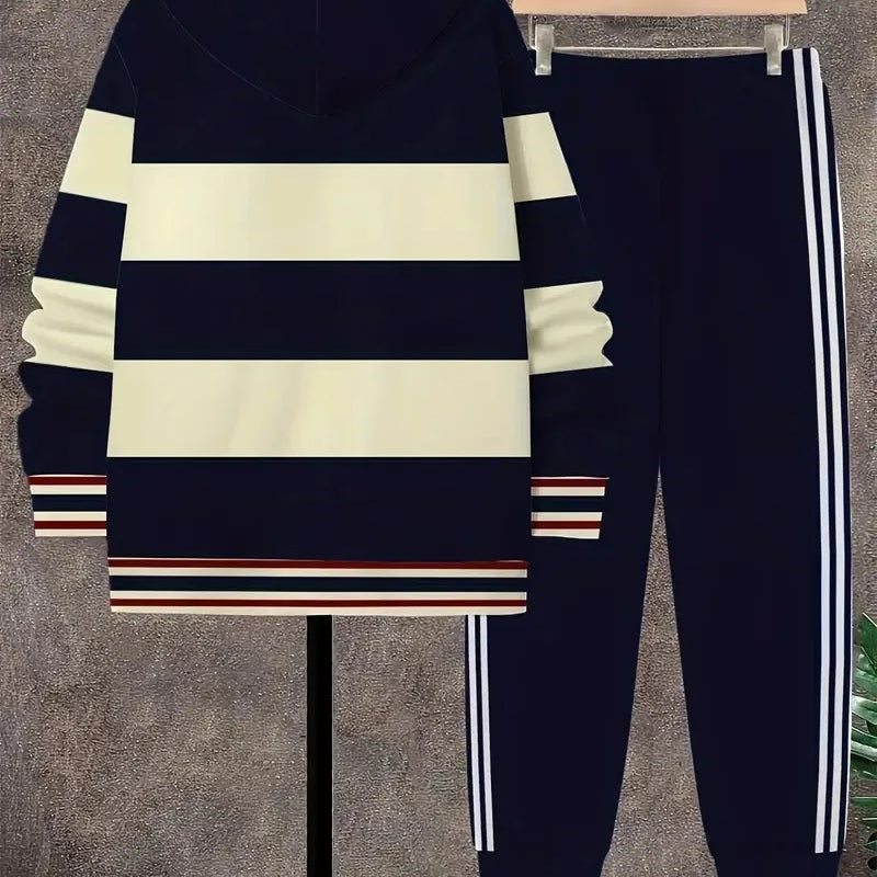 The new men's set for Spring and Autumn features a casual fashionable comfortable and soft 3D striped - View 3 | SAMAG