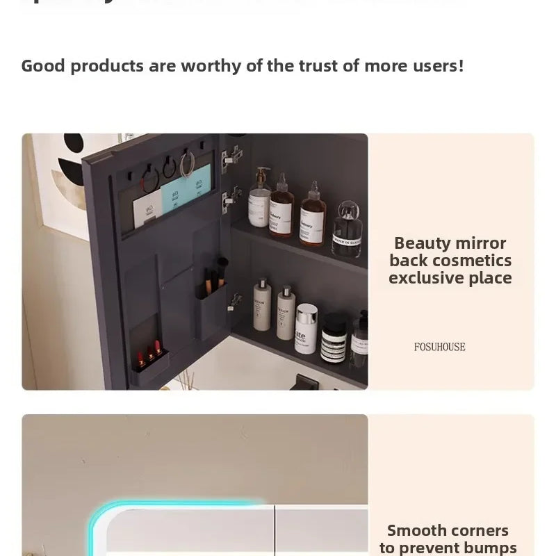 Minimalist Modern Arc-shaped Smart Bathroom Mirror Cabinets Home Furniture Wall-mounted Bathroom Mirror Cabinet with Lighting b