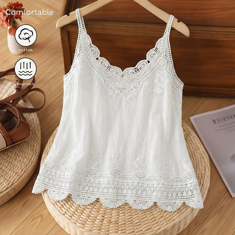 Stylish Women's Elegant Embroidered Lace Camisole Bohemian Casual Summer Holiday Ladies Tops