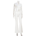 Women Fashion Sexy Short Sleeves Suit Casual Sheath Hollow Out 2 Pieces (Tops+Long Pant) Matching Sets Female Street Tracksuit