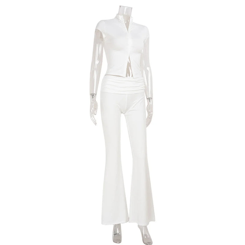 Women Fashion Sexy Short Sleeves Suit Casual Sheath Hollow Out 2 Pieces (Tops+Long Pant) Matching Sets Female Street Tracksuit