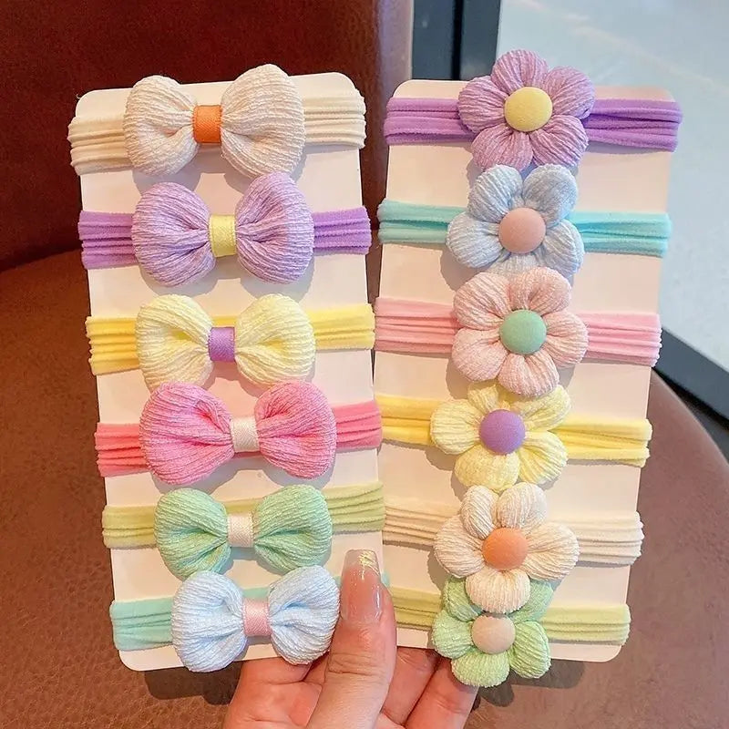 6pcs/Set Cute Children Hair Rope Bowknot Rubber Band Girl Baby Bow Flower Elastic Head Rope Hair Ring Accessories Wholesale