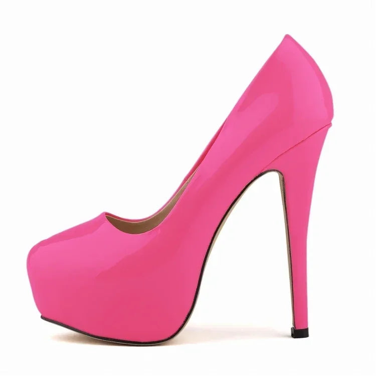 Women Sexy Pumps Stilettos 14cm Super High Heels Round Toes Platform Thin Heel NightClub Party Dress Red Wedding Shoes Big Size