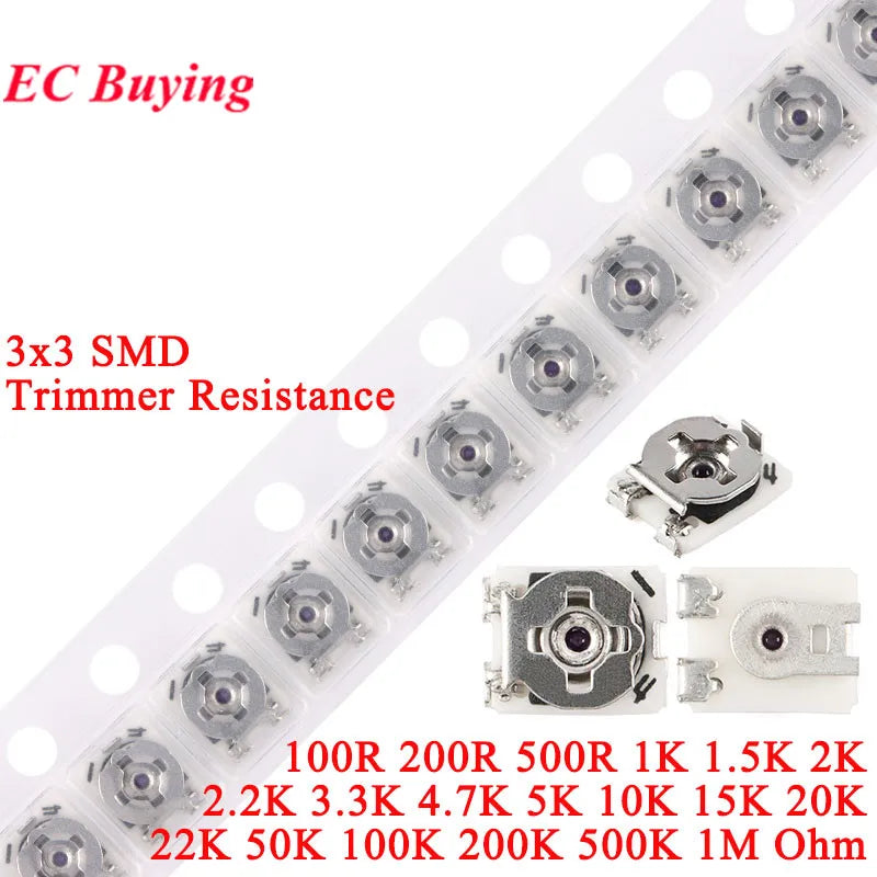 5-100pcs 3*3 Trimmer Resistance Potentiometer SMD 3X3 Adjustable Variable Resistor 100 200 500 1K 2K 5K 10K 20K 50K 100K 1M Ohm