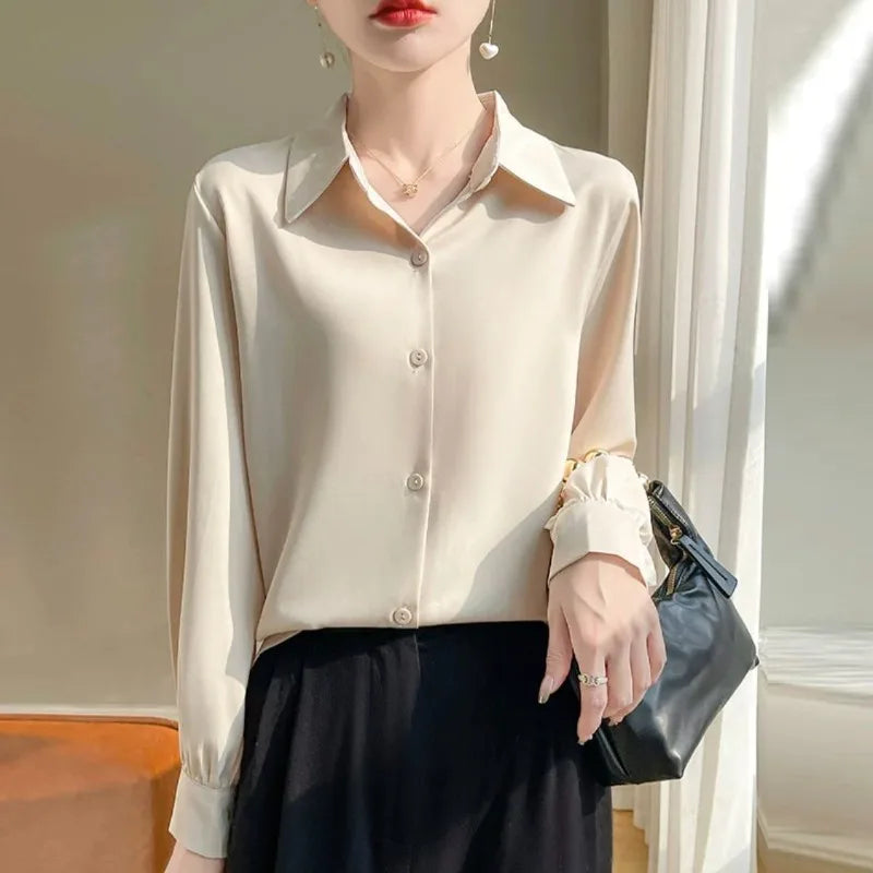 Fashion Loose Solid Color Turn - down Collar Simplicity - View 3 | SAMAG