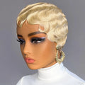 613 Blonde Pixie Cut Wig Short Finger Wave Human Hair Full Machine Made for Women Natural-Looking