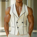 INCERUN Men Vests Printing Color-block Lapel Sleeveless Button Casual Male Waistcoats Streetwear 2025 Fashion Leisure Vests Men