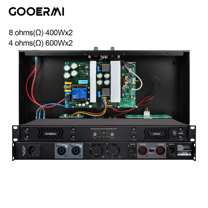GOOERMI M300 2CH Digital Power Amplifier 1200W Rack PA Amp 1U Stereo Audio Amplifier for KTV DJ Stage Bar Sound System