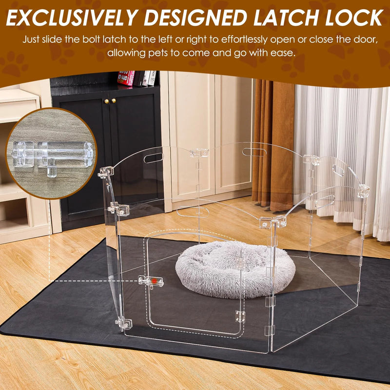 Acrylic Clear Fence Dog Playpen for House Foldable Dog Gate Indoor Pet Fence Clear Dog Pen for Outdoor Puppy Cat