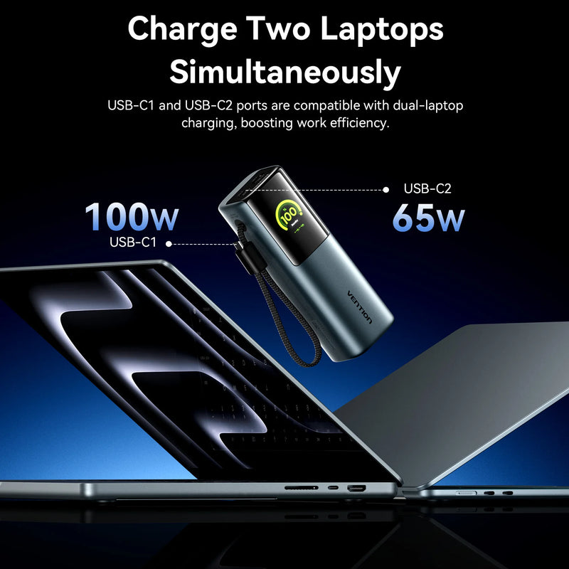 Vention 20000mAh 165w Power Bank PD Fast Charge Portable Powerbank for Laptop MacBook iPhone Xiaomi USB External Battery Charger