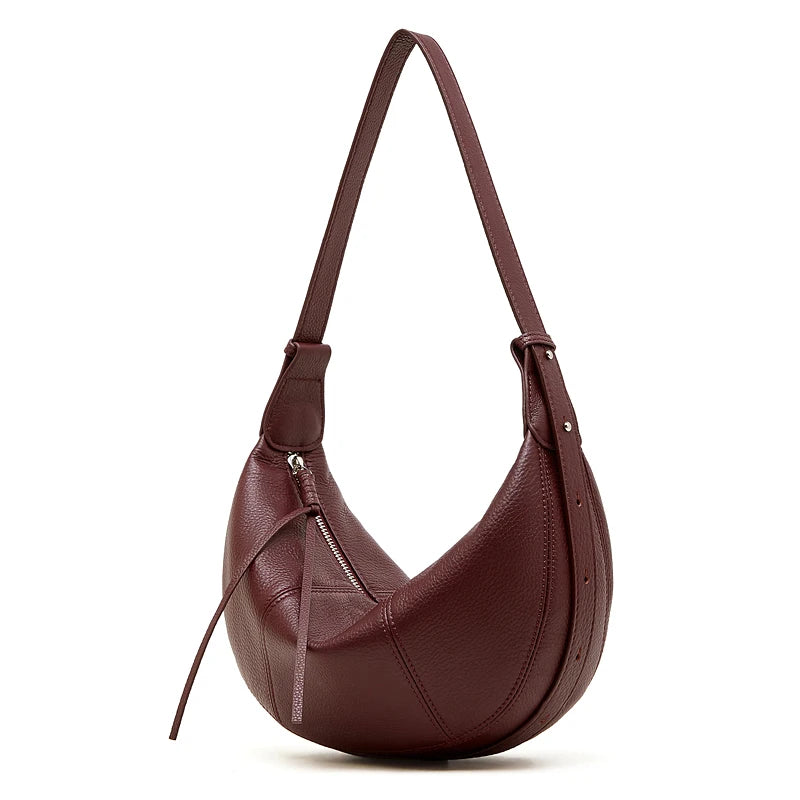 BURMINSA Genuine Leather Soft Cowhide Half Moon Hobo Bag Women Shoulder Crossbody Purses Casual Daily Crescent Underarm Handbags