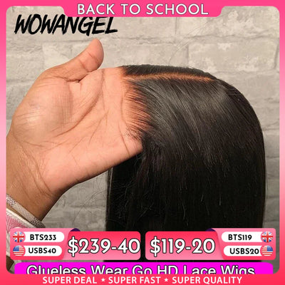 Wow Angel 5x5 Wear Go HD Lace Closure Glueless Wigs 28in Malaysian Straight Wig Pre Plucked Human Wigs Ready to Go Wig For Woman