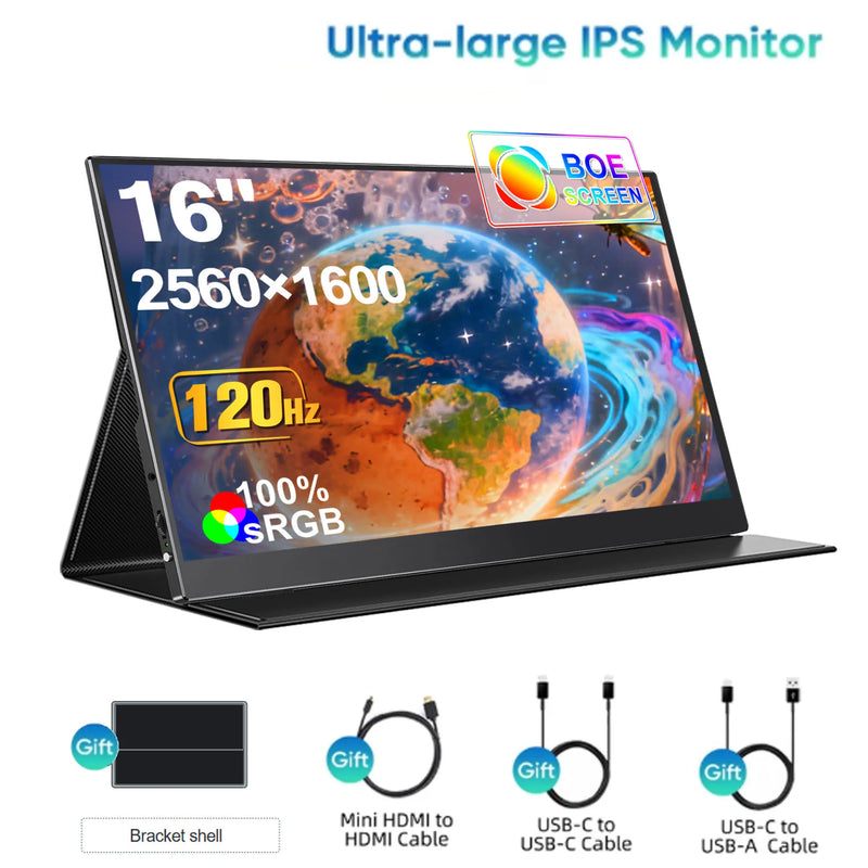WonTim 16.0" 4K OLED Screen Portable Monitor 100% DCI-P3 Display 1MS Eye Care PC 120hz For Laptop Mac NUC Mini PC VESA LS Stand
