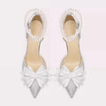 Poplular Zapatos De Mujer Bowtie Beading Embellished Sweet Women Weeding Shoes Pointed High Heels Glitter Slip-On Women Pumps