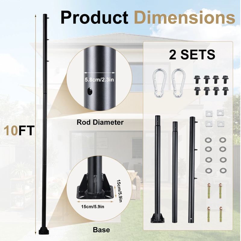 Extra Thick Sun Shade Poles 2 Pack 10FT Strong Steel - View 6 | SAMAG