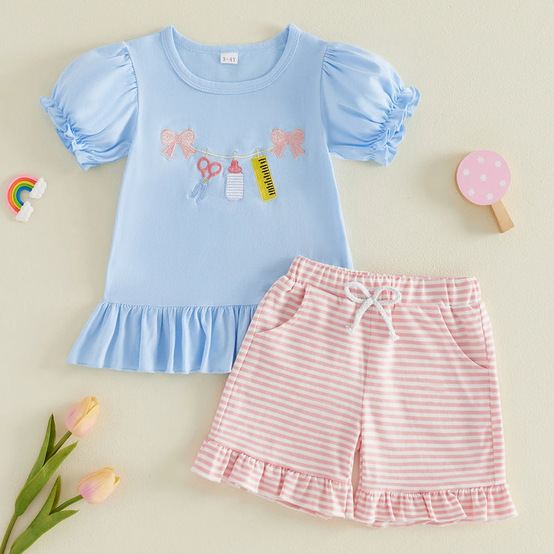 Girl s Back to School Outfit Cute Ruler Bow Embroidered - View 2 | SAMAG