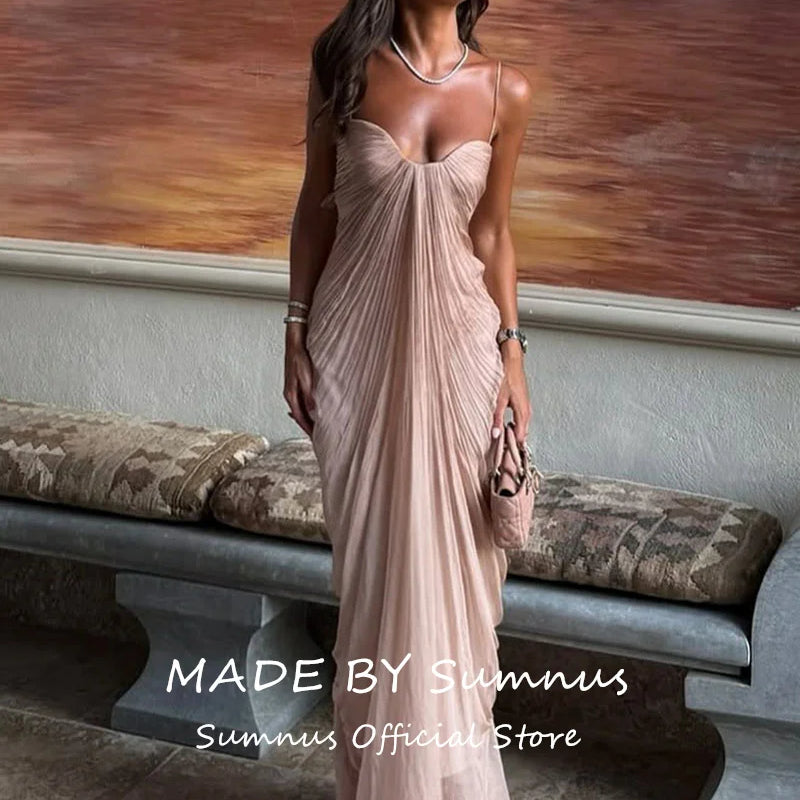 Sumnus Simple Mermaid Nude Pink Evening Dresses Floor | SAMAG