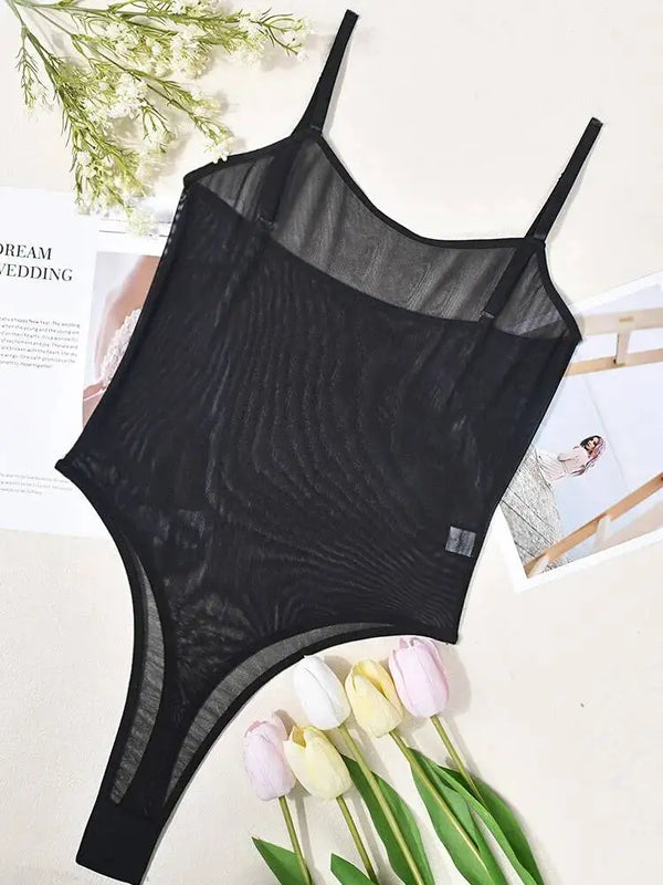 Special Tight-Fitting New Casual Mesh Sexy Bodysuits Erotic Underwear Solid Color Transparent Pure Desire Bodysuits Elegant 55IC