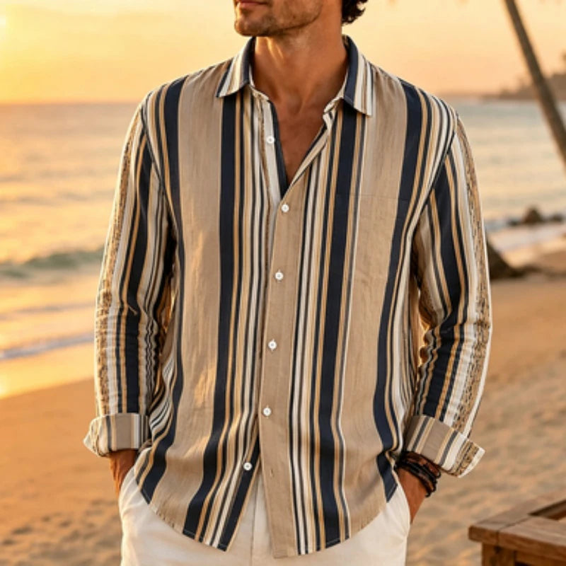 Men's long sleeved shirt mixed color vertical stripe | SAMAG