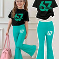 Fresh Mint Green Short - Sleeve Letter - Number Outfit - View 6 | SAMAG